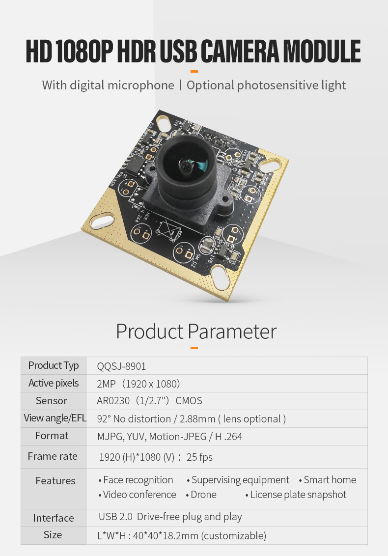 2mp 1080p H.264 Encoding Supports Infrared Led Hdr Ar0230 Usb Infrared Night Vision Surveillance Camera Module