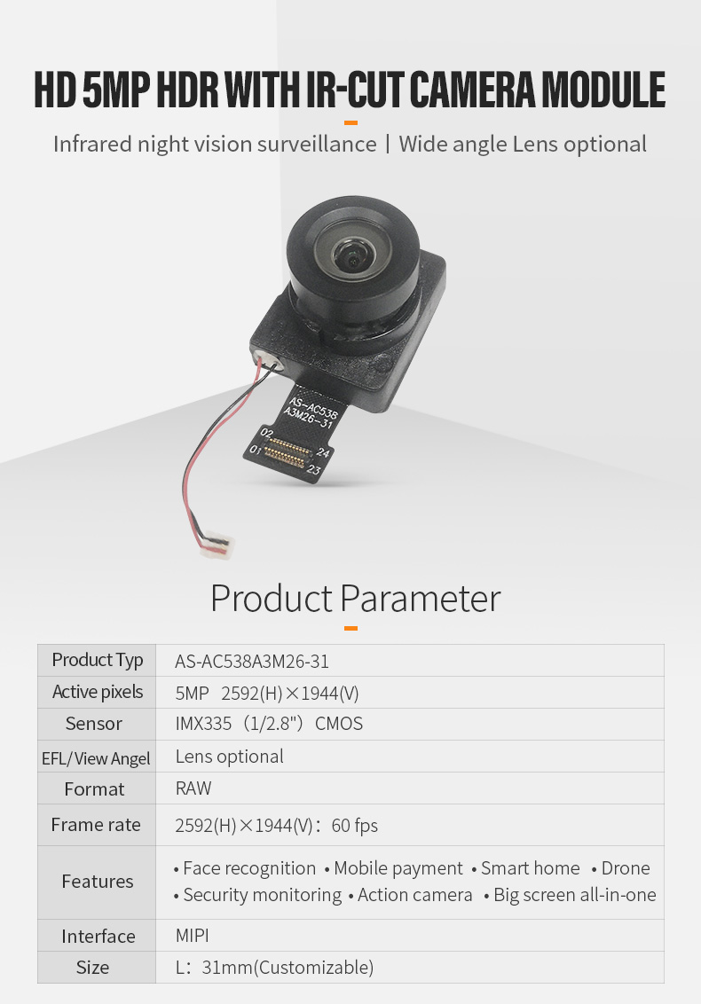 Dogoozx IMX335 5MP 2K Wide-Angle HDR IRCUT Night Vision Surveillance MIPI Camera Module插图