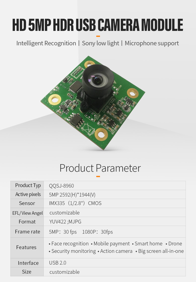 Dogoozx IMX335 5MP Fixed Focus with MIC HDR USB Drone high-speed scanner Camera Module插图