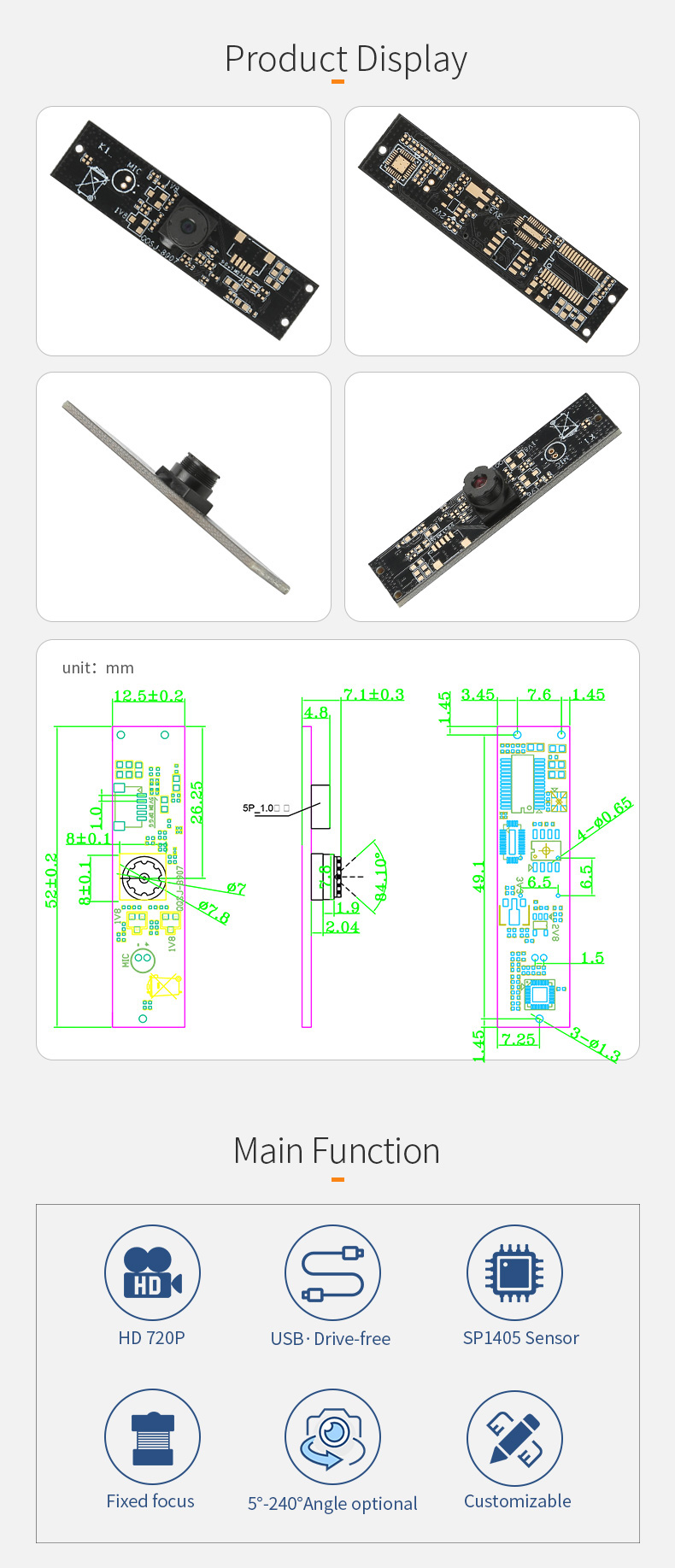 Dogoozx 1MP SP140 720P MJPEG YUV2 format USB Drive free Internet of Things camera module插图1