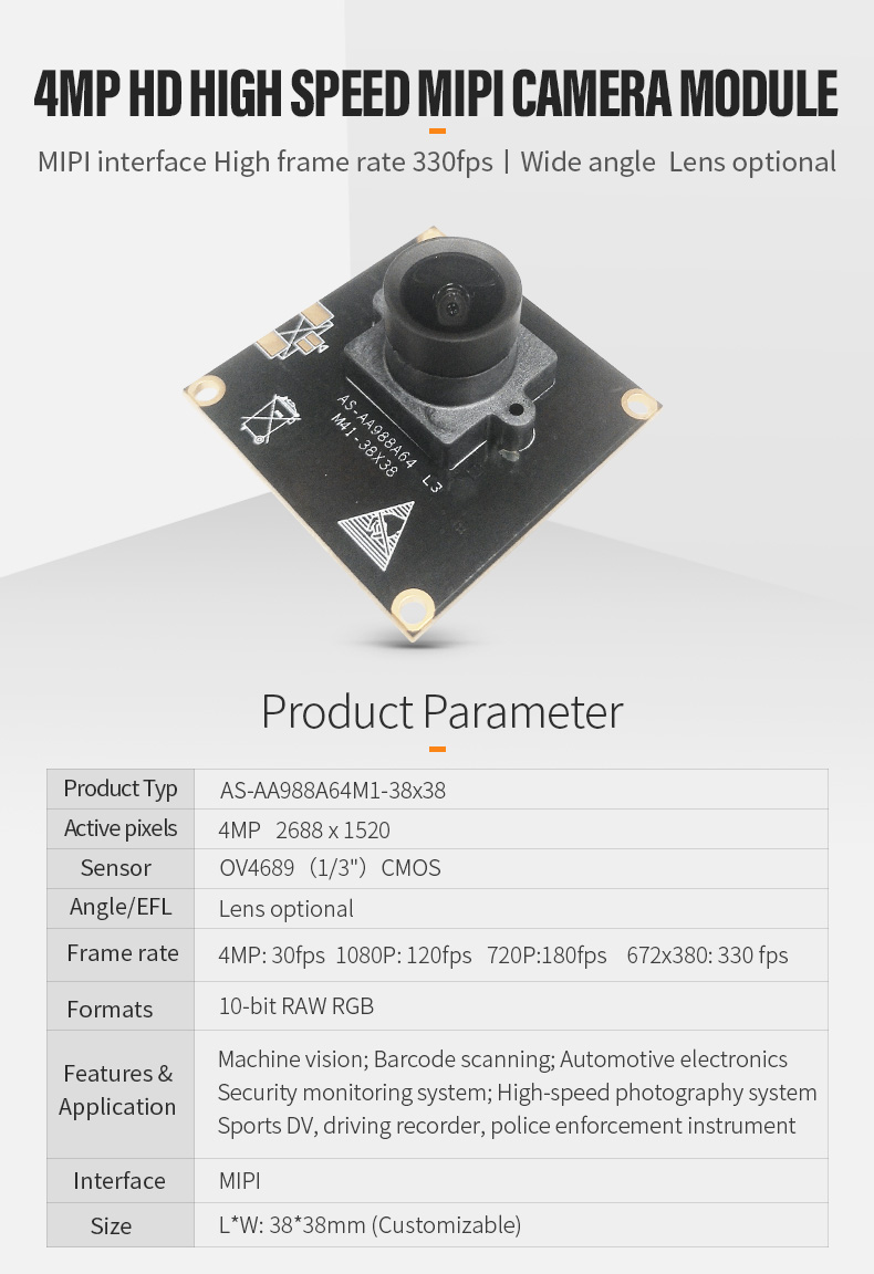 Dogoozx OV4689 4MP High Frame Rate 2K 1080P 120fps MIPI Barcode Scanning Camera Module插图