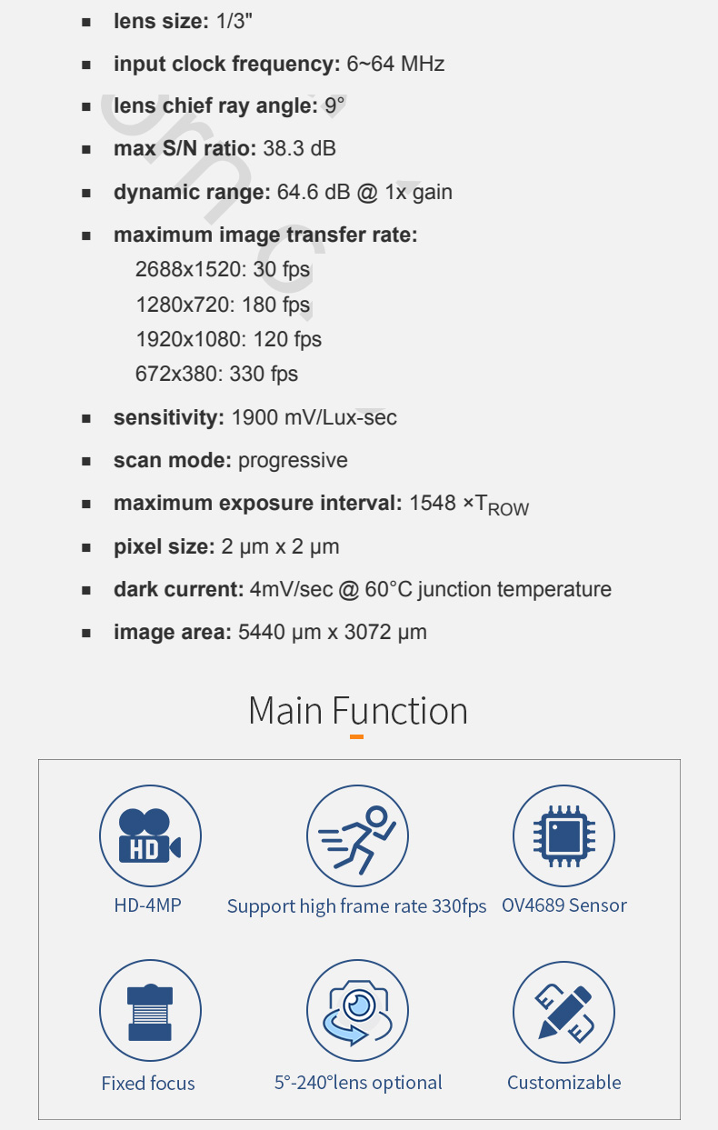 Dogoozx OV4689 4MP High Frame Rate 2K 1080P 120fps MIPI Barcode Scanning Camera Module插图2