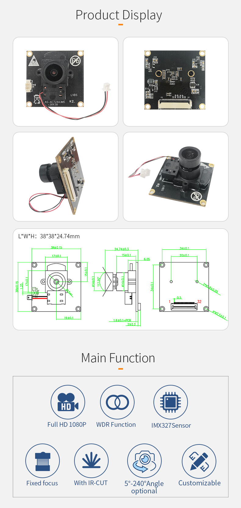 Dogoozx 1/2.8 CMOS 1080P sensor for Sony IMX327 monitoring HDR with IR-CUT camera module插图2