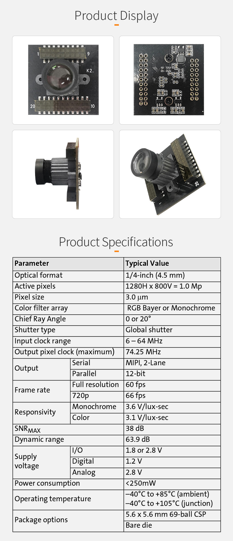 Dogoozx Fixed Focus Global Shutter AR0144 CMOS 720P with 30*30mm board DVP Camera Module插图1