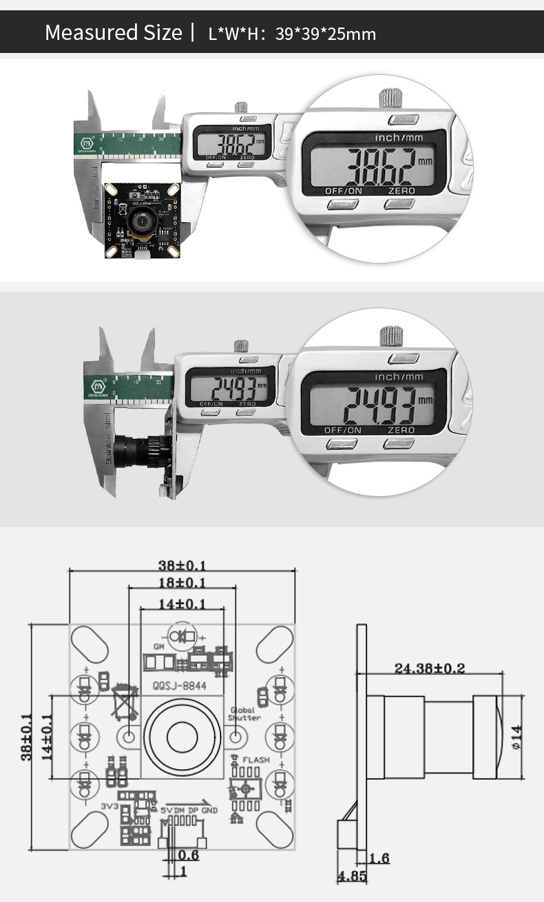 Dogoozx AR0144 Sensor Global Shutter Mini no delay wide Angle no distortion 720p USB robot vision Camera Mod插图3