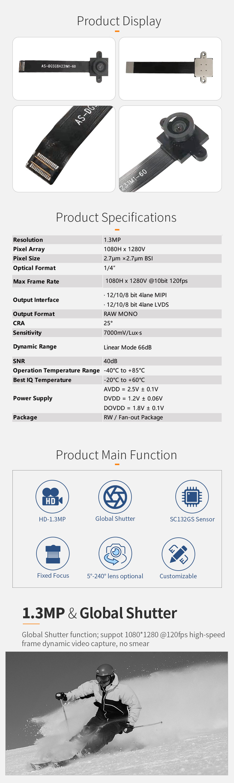 Dogoozx SC132GS 1.3MP 960P 120fps Global Shutter MIPI ADAS DMS Application Camera Module插图1