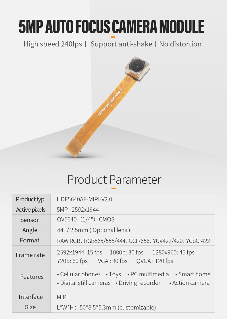 Dogoozx ESP32 With ISP AF Autofocus OV5640 2K 1080P 30fps MIPI Csi 5mp Camera Module插图