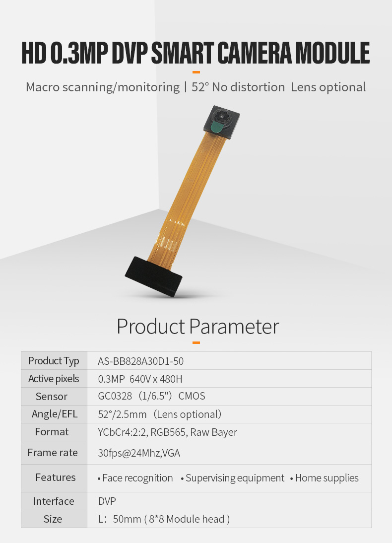 Mô-đun camera fpc nhà thông minh DVP nhận dạng khuôn mặt không bị méo tiếng Dogoozx VGA GC0328C插图