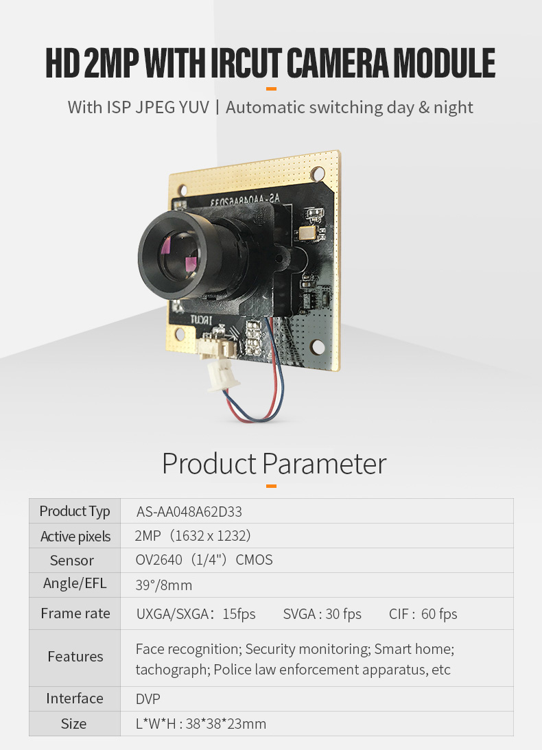 Dogoozx DVP Mini OV2640 2MP Esp32 with ISP ir-cut jpeg YUV Camera Module For Water Meter插图