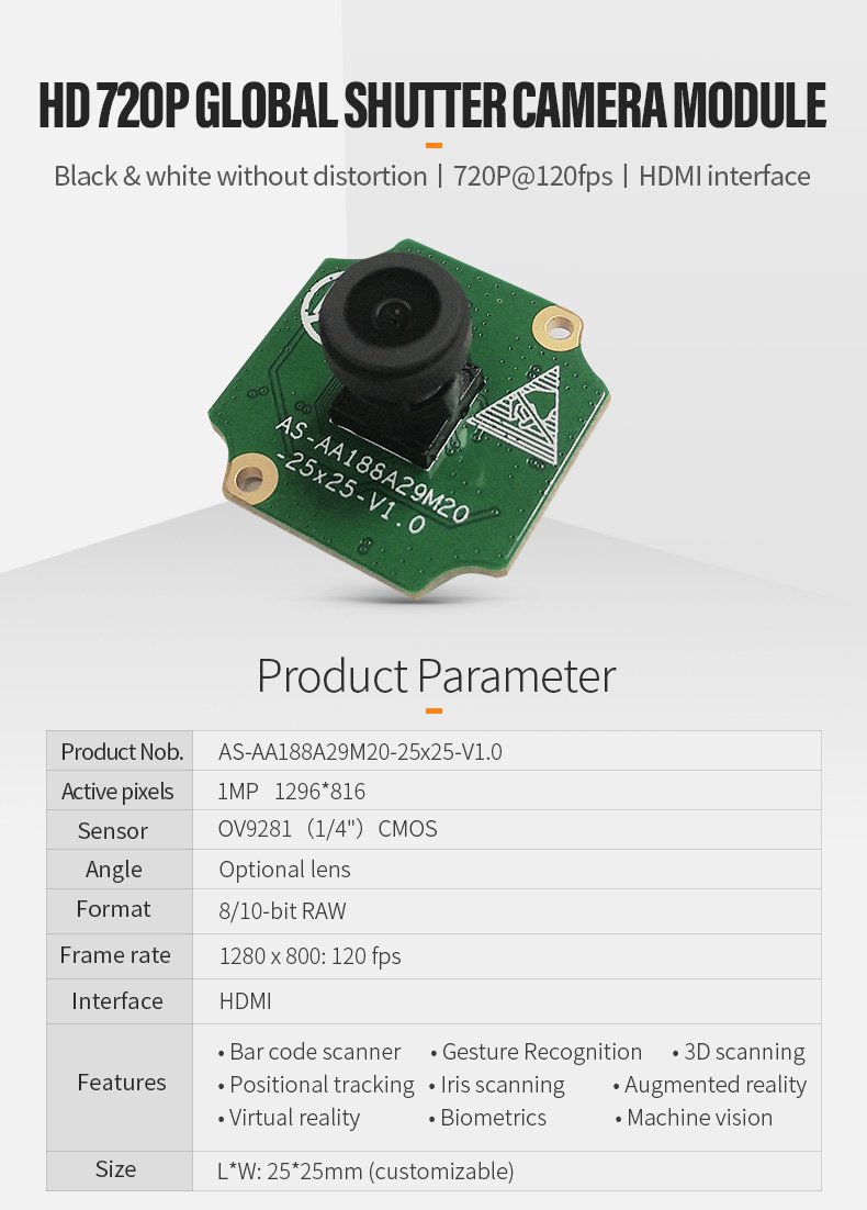 Dogoozx 1280×800 120fps Global Shutter Type-C Scan Code Avoidance OV9281 Camera Module插图