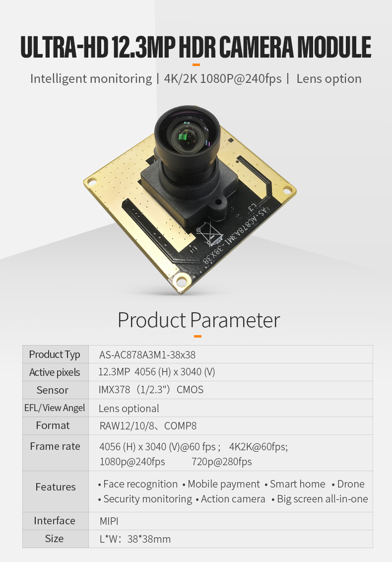 Dogoozx 4K2K 60fps 12MP Sony IMX378 cmos sensor MIPI Camera Module for drone Sports DV插图