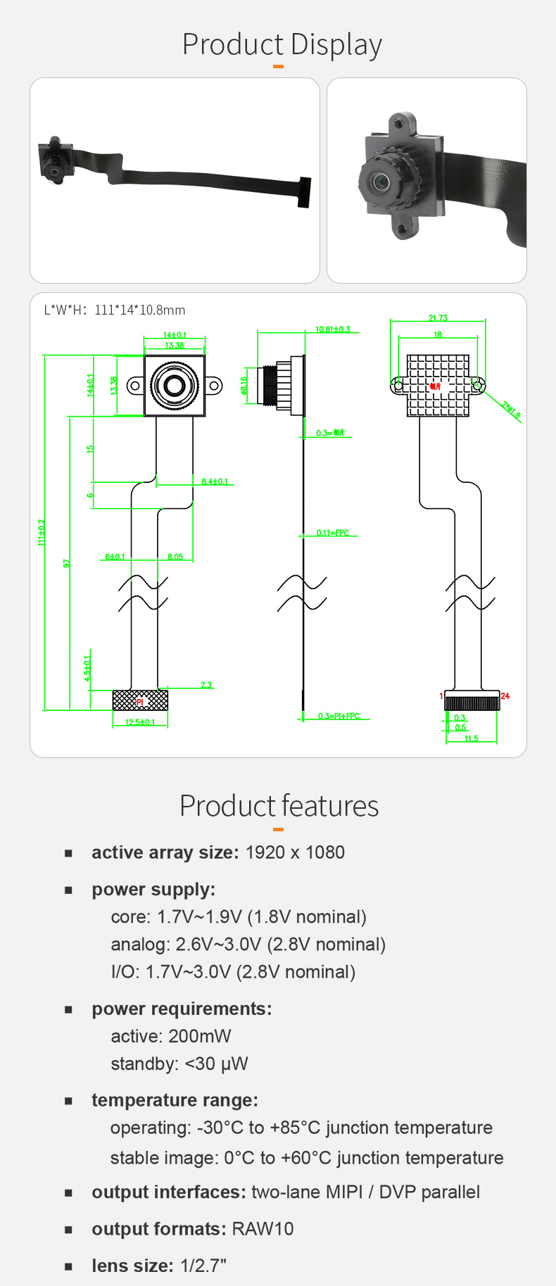 Dogoozx 1080P 60fps dvp 2MP mobile phone notebook built-in camera OV2735 camera module插图1