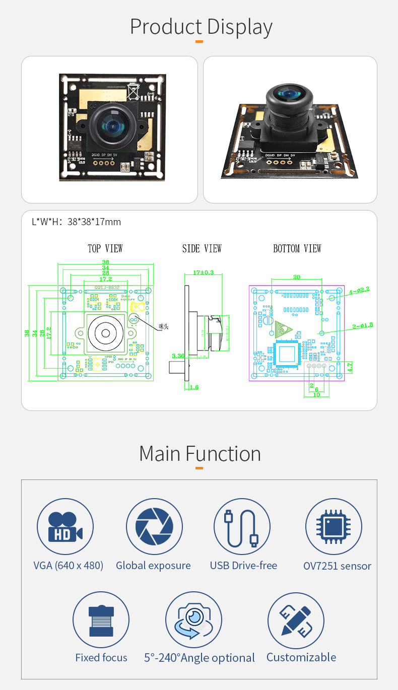 Dogoozx Global exposure OV7251 VGA 90fps machine vision USB Scan Code camera module插图2