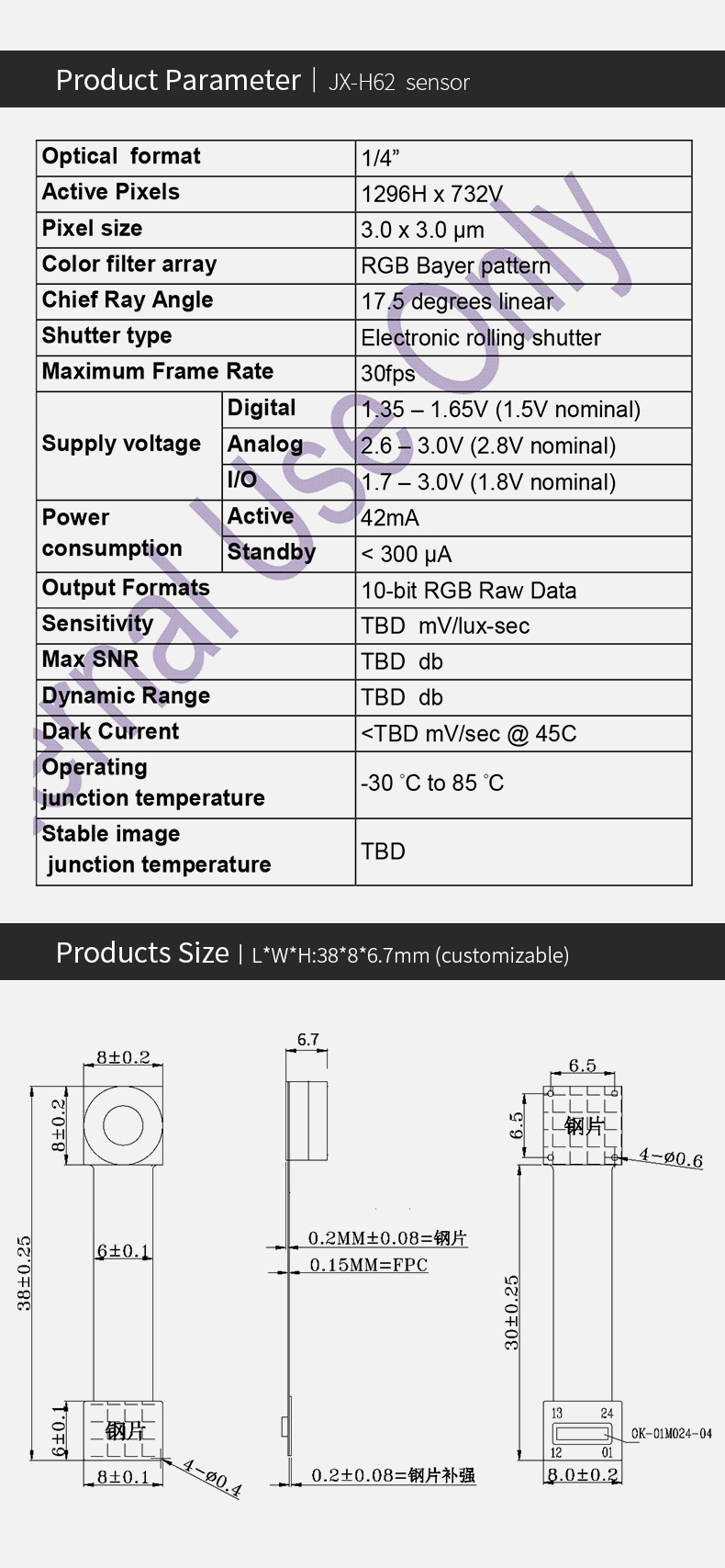 Dogoozx 1MP 720P 120 degree wide angle low illumination H62 1/4″ cmos sensor camera module插图2