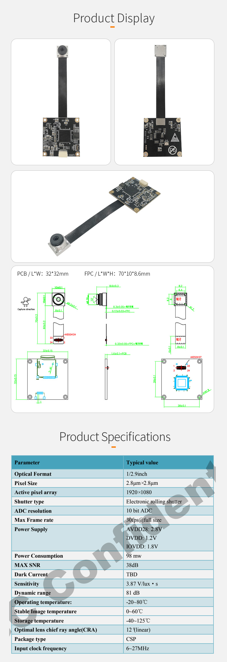 Dogoozx HD 1080P face recognition GC2053 usb2.0 split FPC+PCB monocular camera module插图1