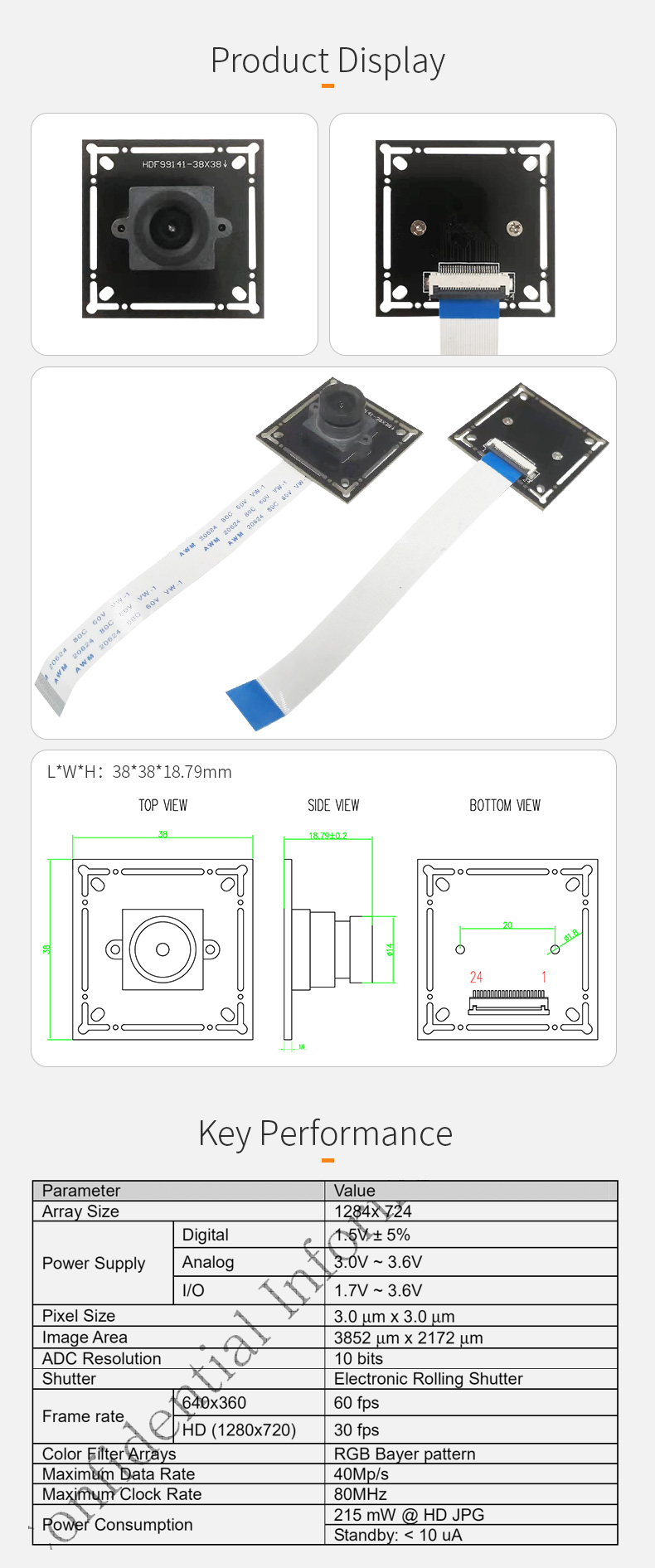 Dogoozx 720P with JPEG DVP NT99141 Pinhole lens temperature measurement Camera Module插图1