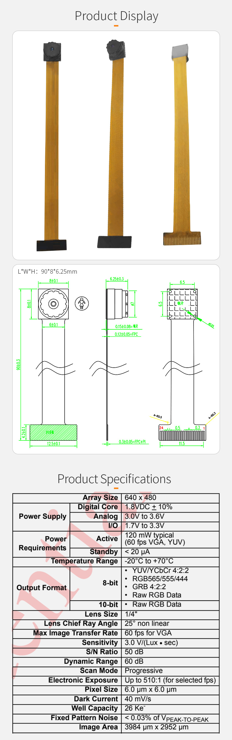 Dogoozx VGA 0.3MP 480P 60fps ov7725 1/4 cmos fixed focus scan code DVP camera module插图1