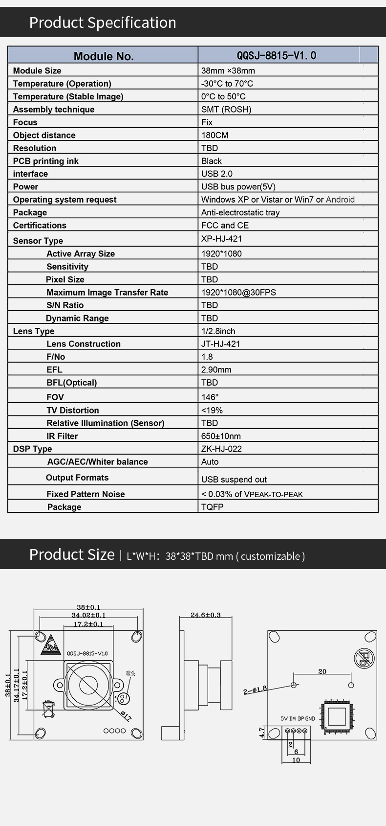 Dogoozx IMX291 1080P 30fps Wdr Usb Starlight night vision monitoring Camera Module插图3