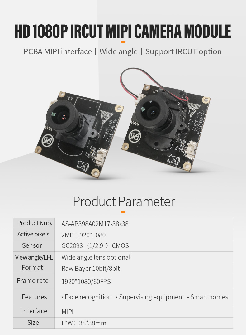 DGZX-AB398A02M17-38X38 2mp Fixed Focus MIPI Camera Module GC2093 HD ...